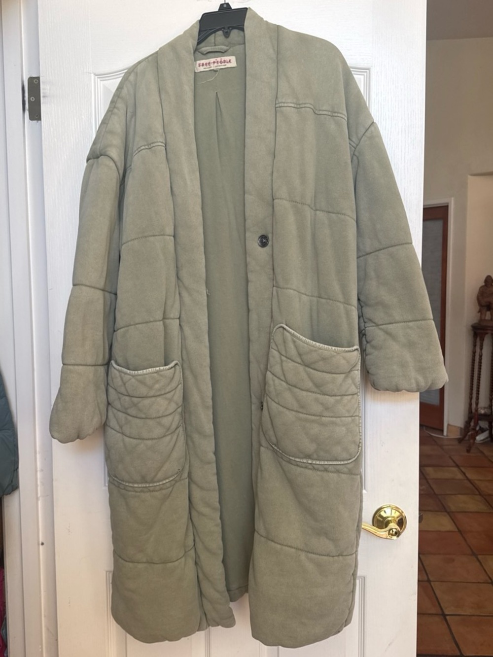 Free People Dolman Light Sage Quilted Long Puffer Coat